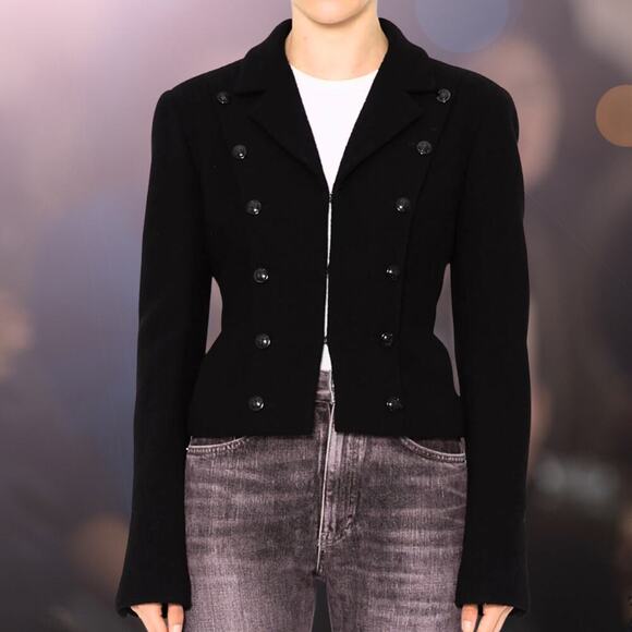 Chanel 03C Black Cropped Jacket FR 36 | Camellia Buttons, Bouclé, Military, Rare - Picture 2 of 14